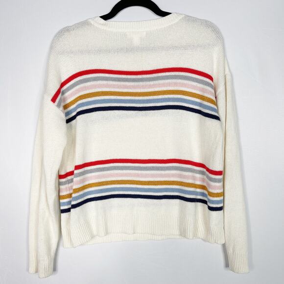 1901 Girls XLarge XL 14-16 Cream Striped Chest Statement Pullover Sweater Multi - Picture 2 of 9